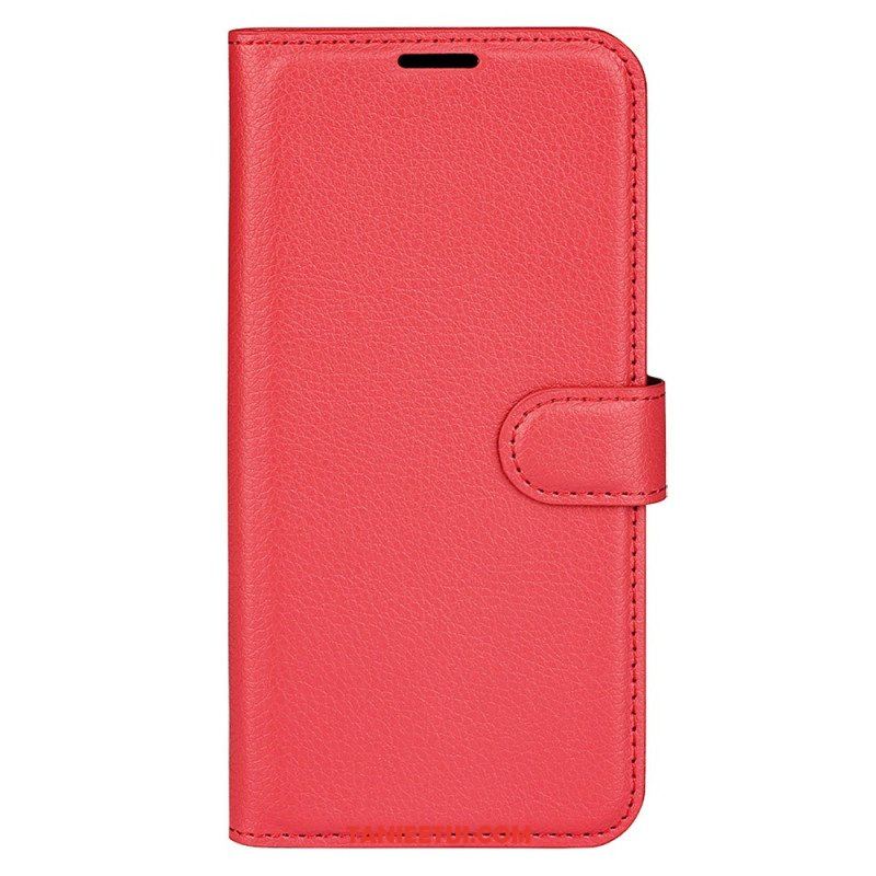 Etui Folio do iPhone 15 Klasyczna Sztuczna Skóra Litchi