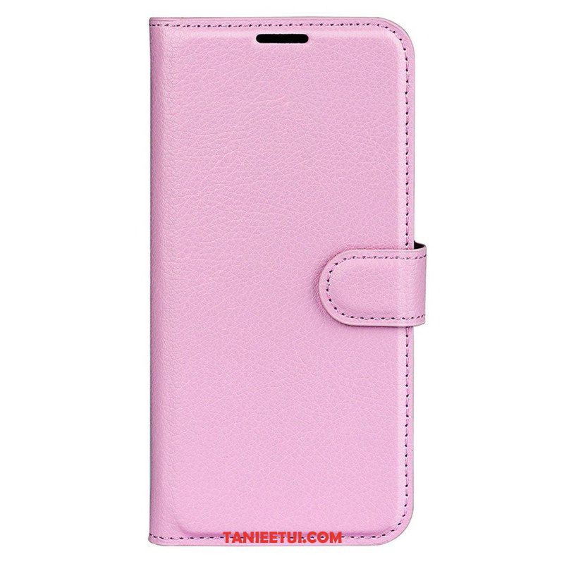 Etui Folio do iPhone 15 Klasyczna Sztuczna Skóra Litchi