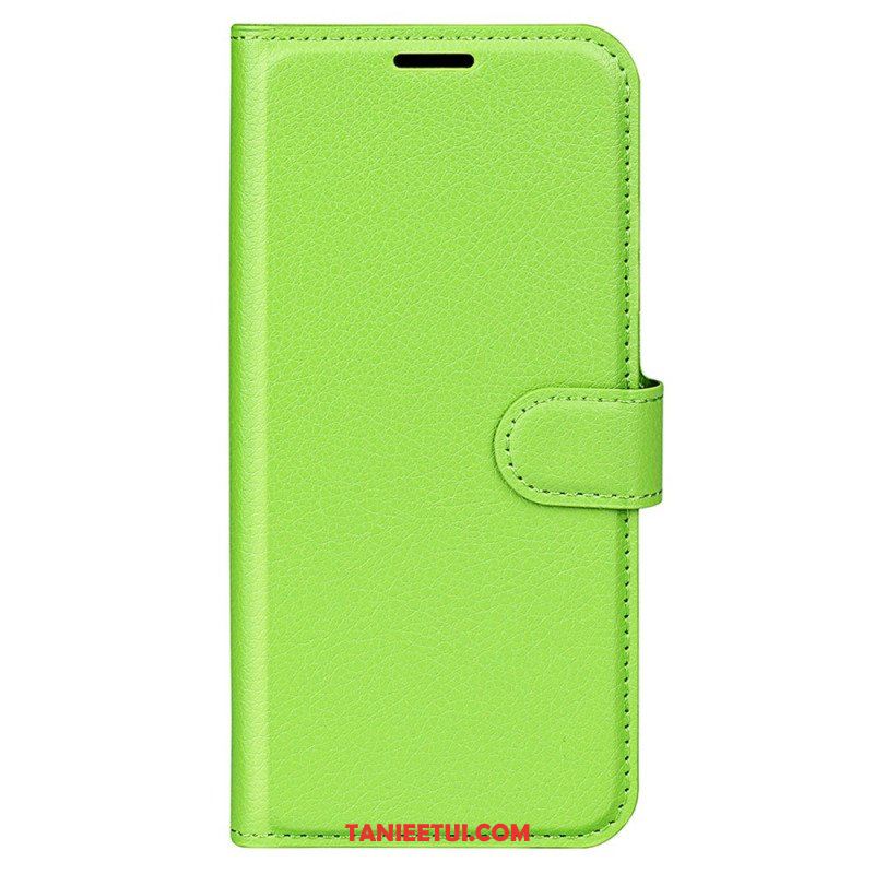 Etui Folio do iPhone 15 Klasyczna Sztuczna Skóra Litchi