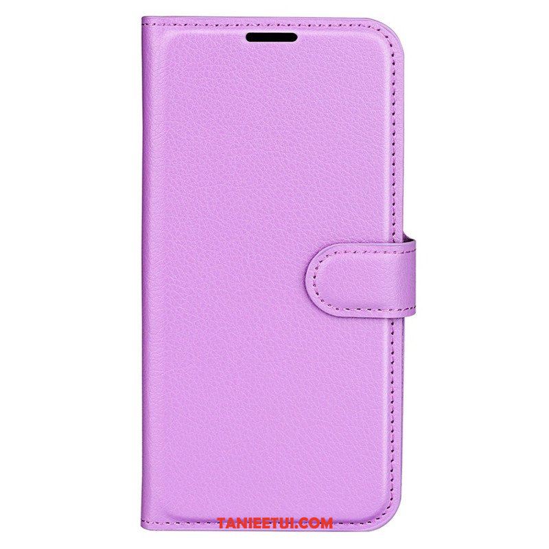 Etui Folio do iPhone 15 Klasyczna Sztuczna Skóra Litchi