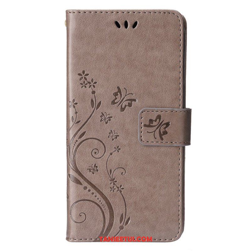 Etui Folio do iPhone 15 Kwiaty Ze Smyczą