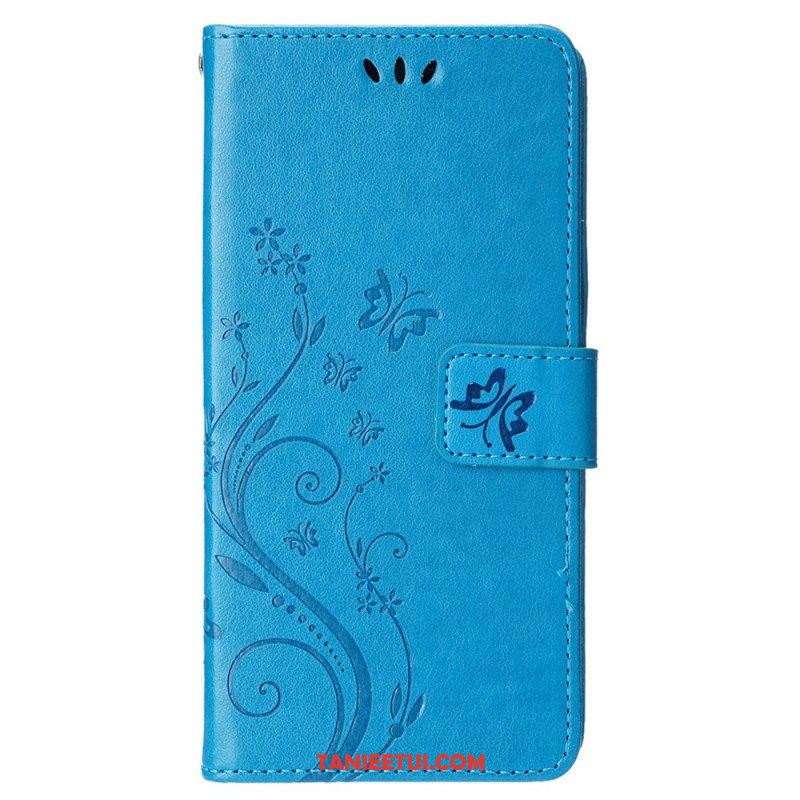 Etui Folio do iPhone 15 Kwiaty Ze Smyczą