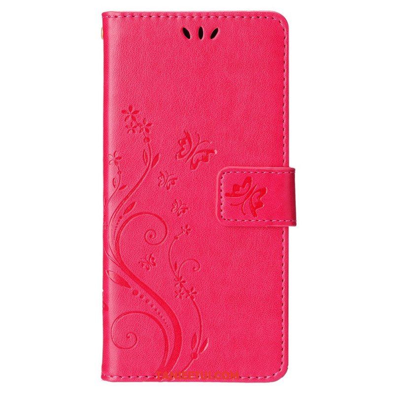 Etui Folio do iPhone 15 Kwiaty Ze Smyczą