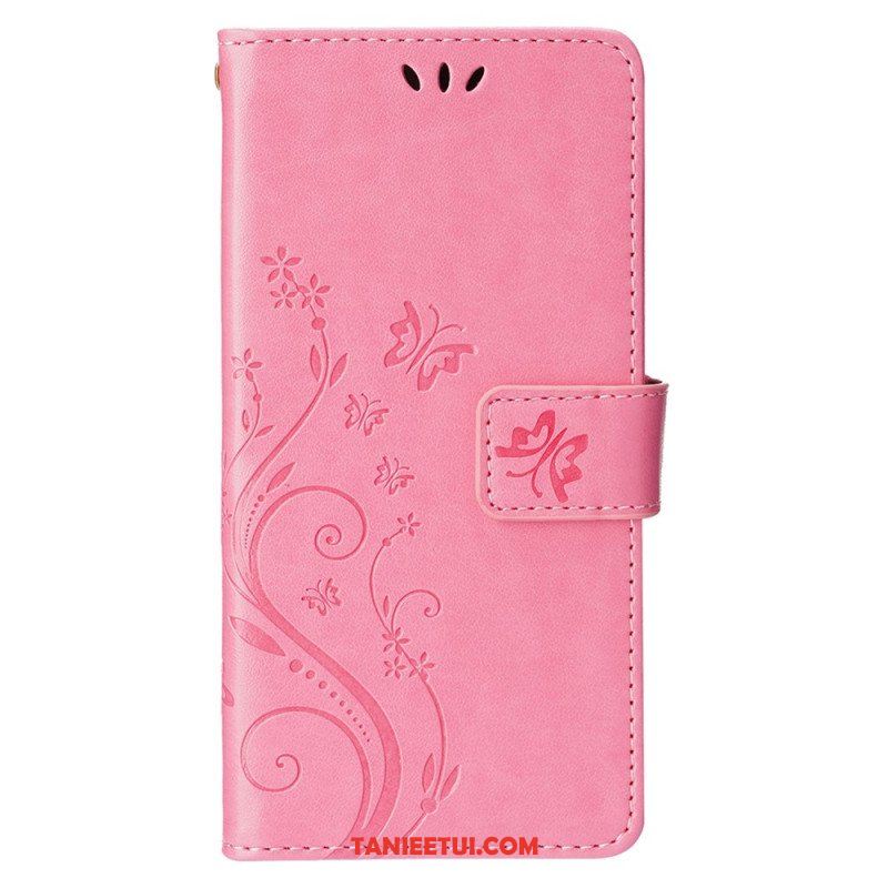 Etui Folio do iPhone 15 Kwiaty Ze Smyczą