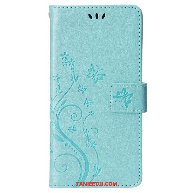 Etui Folio do iPhone 15 Kwiaty Ze Smyczą