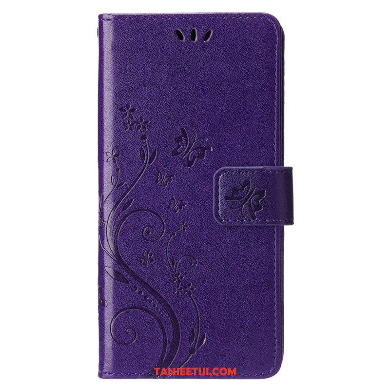 Etui Folio do iPhone 15 Kwiaty Ze Smyczą