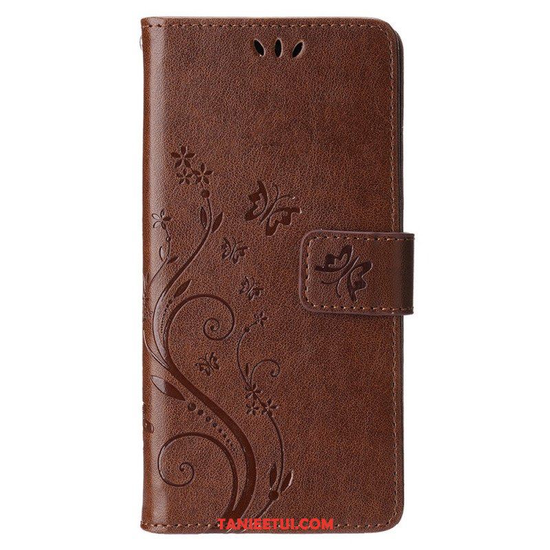 Etui Folio do iPhone 15 Kwiaty Ze Smyczą