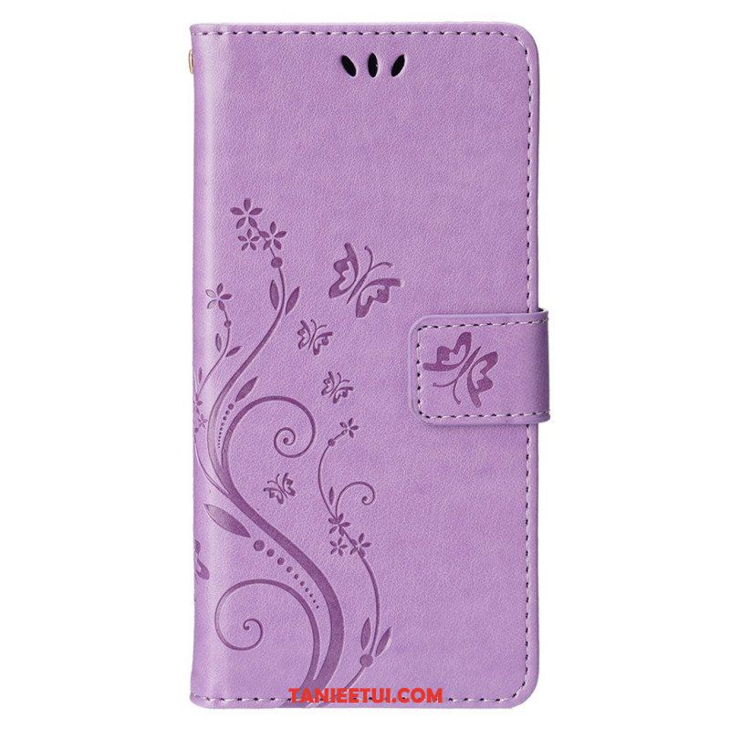 Etui Folio do iPhone 15 Kwiaty Ze Smyczą