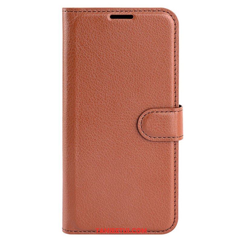 Etui Folio do iPhone 15 Plus Klasyczna Sztuczna Skóra Litchi