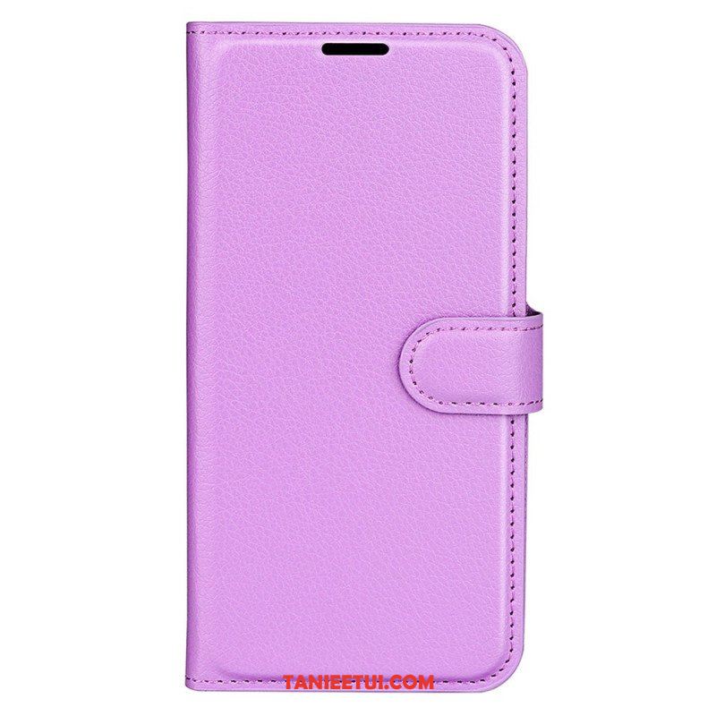 Etui Folio do iPhone 15 Pro Klasyczna Sztuczna Skóra Litchi