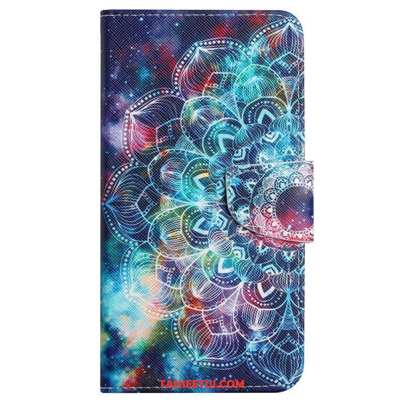 Etui Folio do iPhone 15 z Łańcuch Kolorowa Mandala Z Paskiem