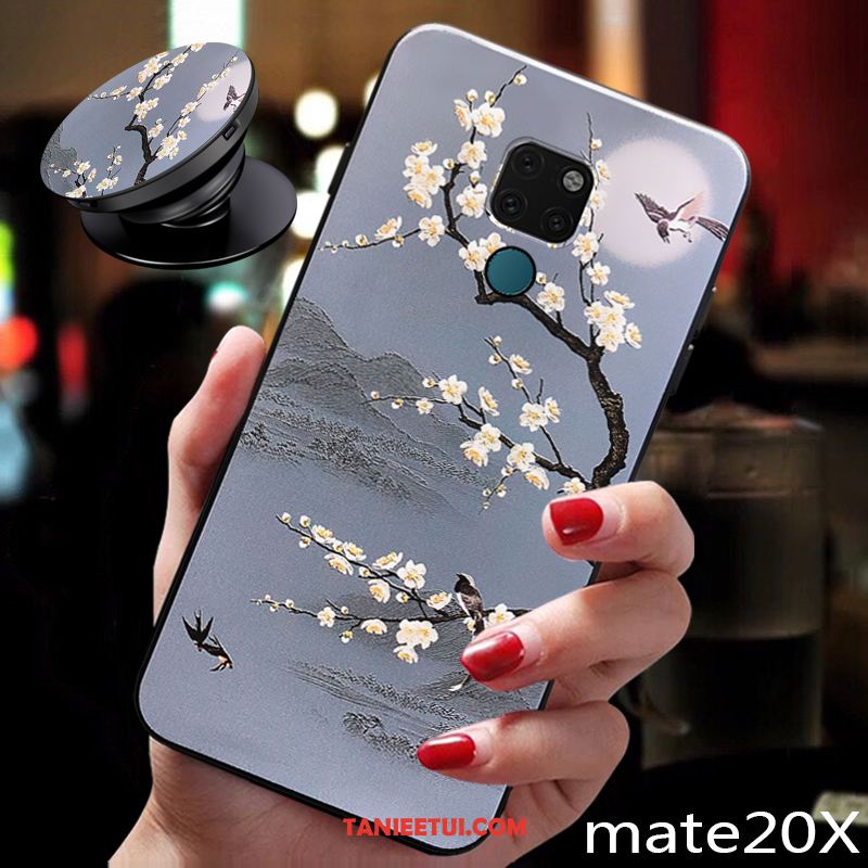 Etui Huawei Mate 20 X Cienkie Świeży Ring, Obudowa Huawei Mate 20 X Anti-fall Czerwony Netto Kwiat Śliwy