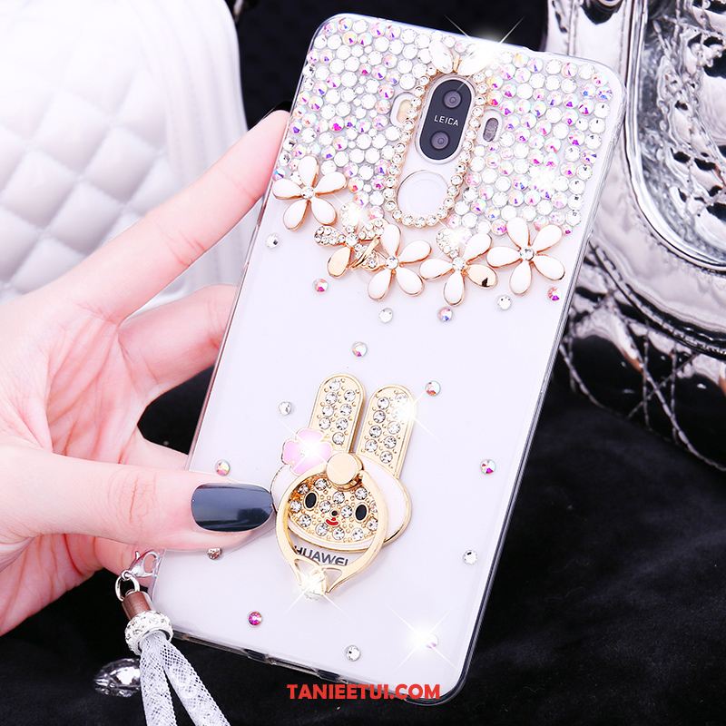 Etui Huawei Mate 9 Rhinestone Silikonowe Różowe, Pokrowce Huawei Mate 9 Kryształ Ring Wiszące Ozdoby