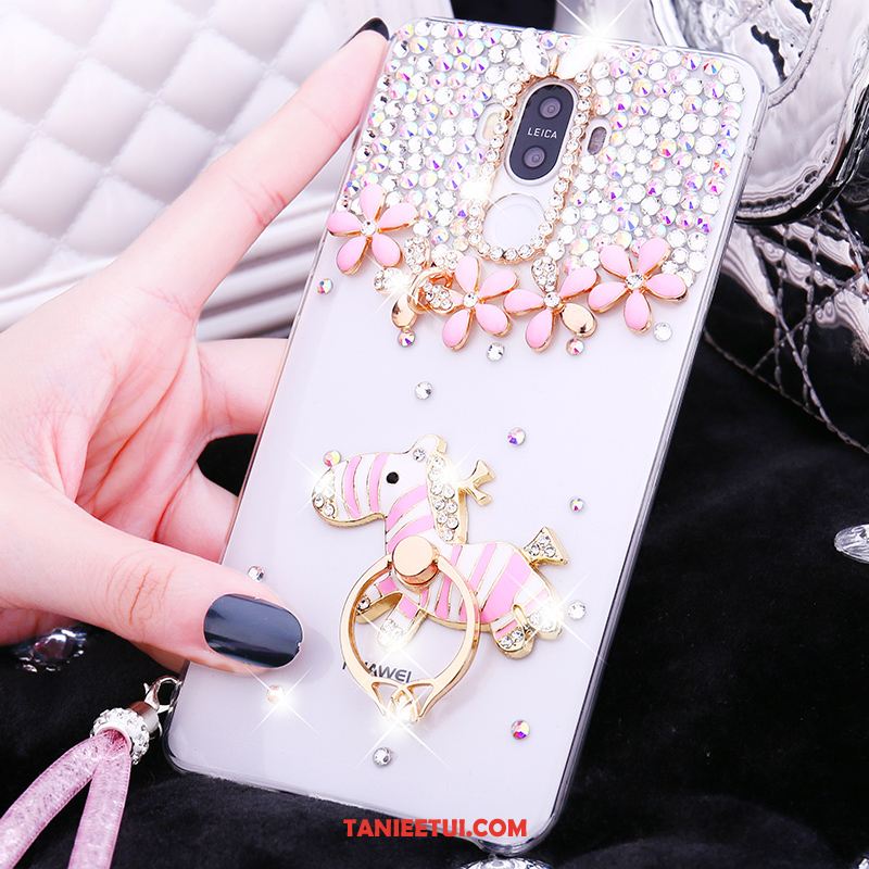 Etui Huawei Mate 9 Rhinestone Silikonowe Różowe, Pokrowce Huawei Mate 9 Kryształ Ring Wiszące Ozdoby