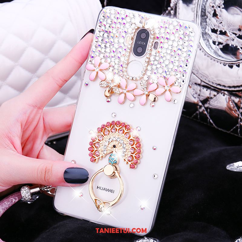 Etui Huawei Mate 9 Rhinestone Silikonowe Różowe, Pokrowce Huawei Mate 9 Kryształ Ring Wiszące Ozdoby