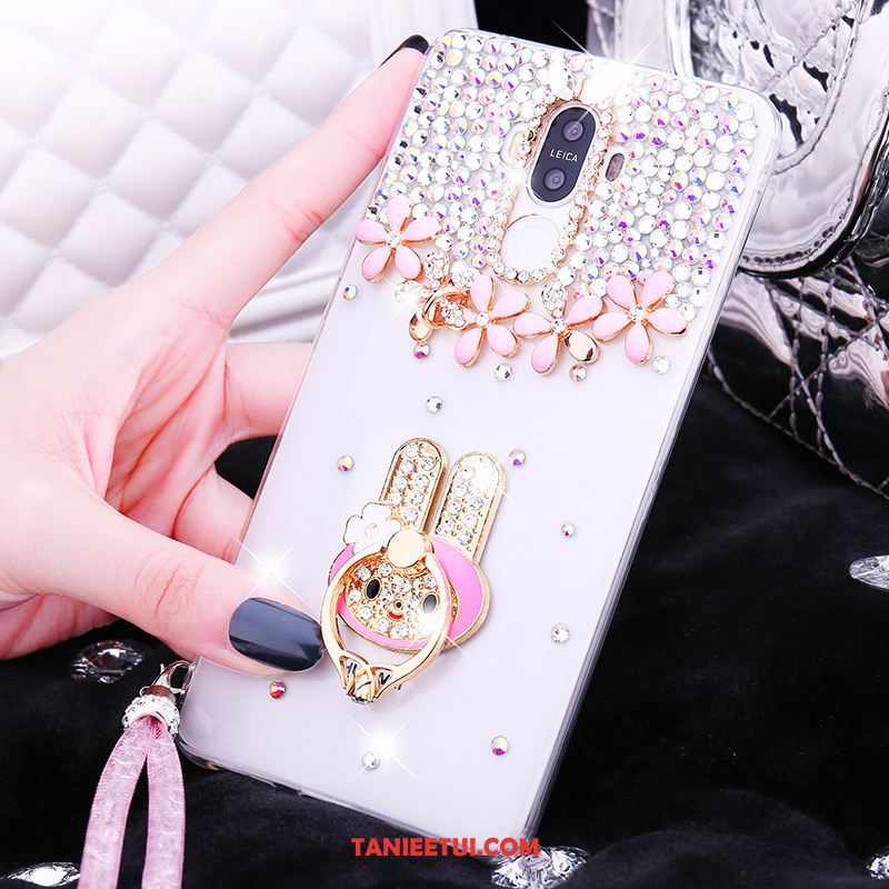 Etui Huawei Mate 9 Rhinestone Silikonowe Różowe, Pokrowce Huawei Mate 9 Kryształ Ring Wiszące Ozdoby