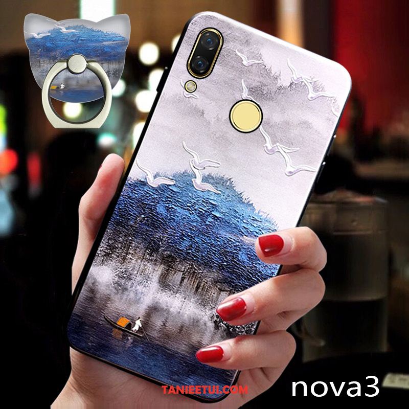 Etui Huawei Nova 3 Wspornik Klamra Osobowość, Futerał Huawei Nova 3 Niebieski Ring Anti-fall