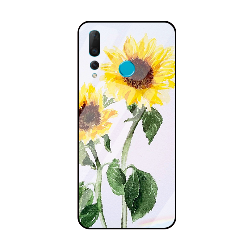 Etui Huawei P Smart+ 2019 Szkło Hartowane Słonecznik Świeży, Pokrowce Huawei P Smart+ 2019 Telefon Komórkowy Żółty Lustro