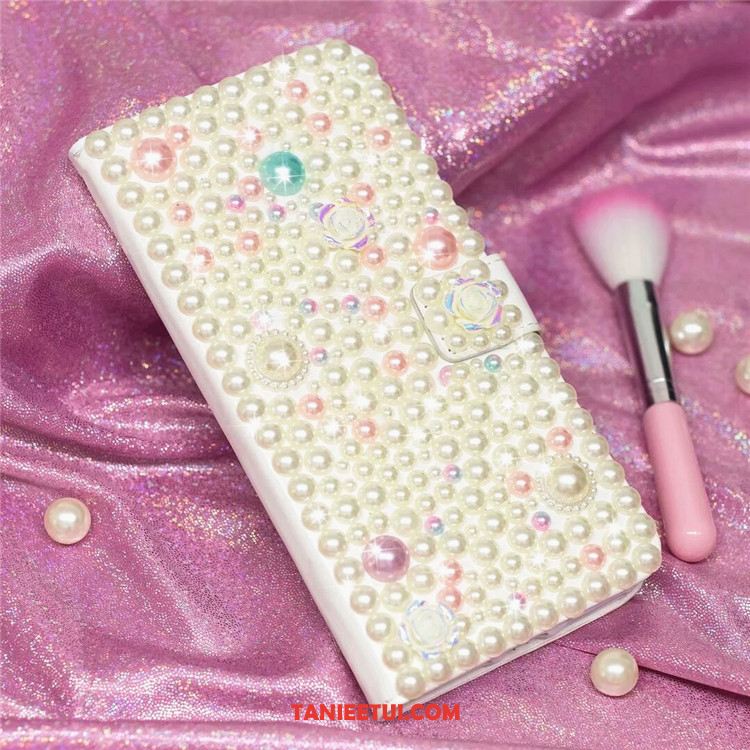 Etui Huawei P20 Lite Klapa Telefon Komórkowy Wspornik, Obudowa Huawei P20 Lite Skórzany Futerał Biały Rhinestone