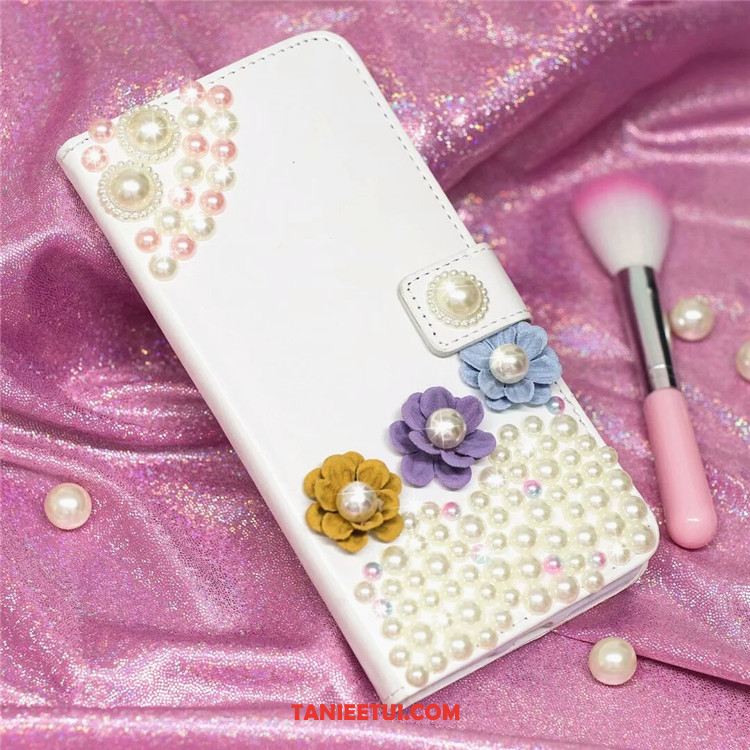 Etui Huawei P20 Lite Klapa Telefon Komórkowy Wspornik, Obudowa Huawei P20 Lite Skórzany Futerał Biały Rhinestone