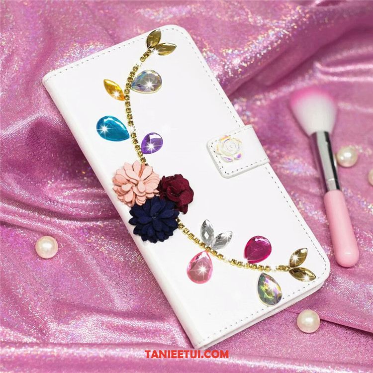 Etui Huawei P20 Lite Klapa Telefon Komórkowy Wspornik, Obudowa Huawei P20 Lite Skórzany Futerał Biały Rhinestone