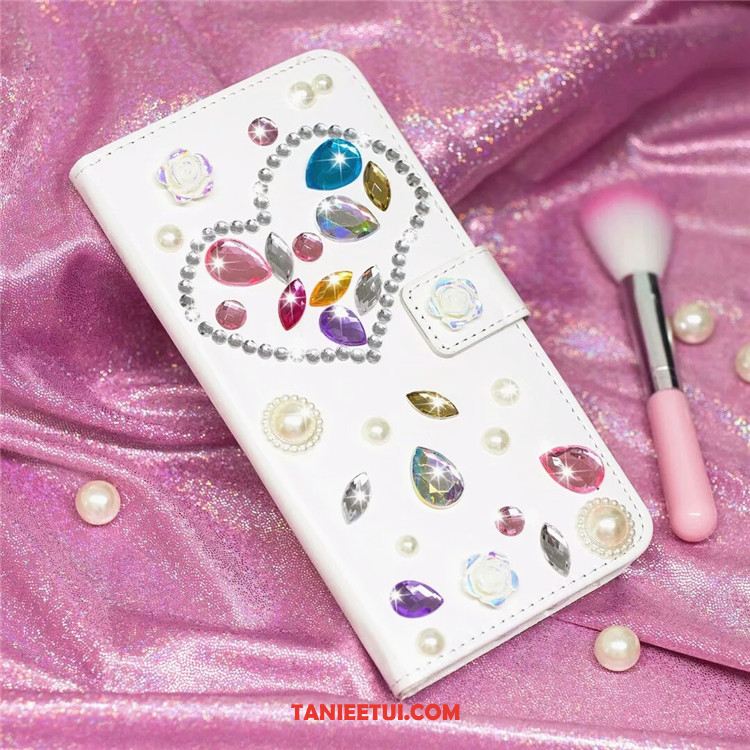 Etui Huawei P20 Lite Klapa Telefon Komórkowy Wspornik, Obudowa Huawei P20 Lite Skórzany Futerał Biały Rhinestone