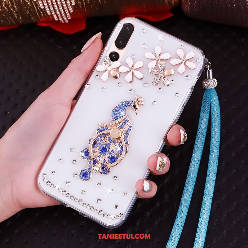 Etui Huawei P20 Pro Purpurowy Przezroczysty Rhinestone, Obudowa Huawei P20 Pro Wiszące Ozdoby Miękki Telefon Komórkowy