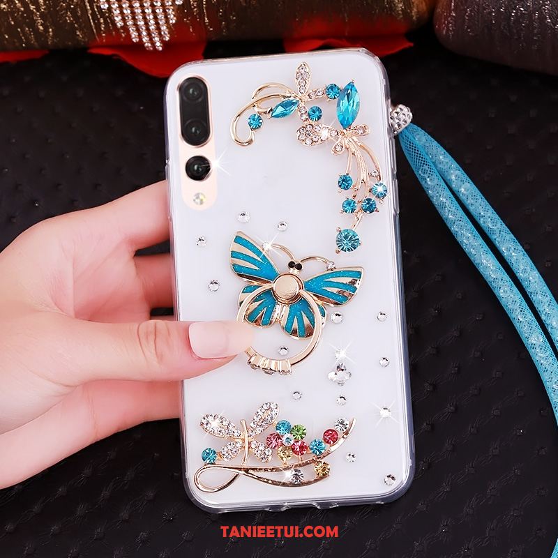 Etui Huawei P20 Pro Purpurowy Przezroczysty Rhinestone, Obudowa Huawei P20 Pro Wiszące Ozdoby Miękki Telefon Komórkowy