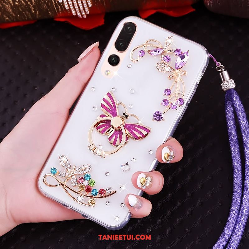 Etui Huawei P20 Pro Purpurowy Przezroczysty Rhinestone, Obudowa Huawei P20 Pro Wiszące Ozdoby Miękki Telefon Komórkowy