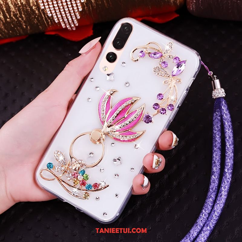 Etui Huawei P20 Pro Purpurowy Przezroczysty Rhinestone, Obudowa Huawei P20 Pro Wiszące Ozdoby Miękki Telefon Komórkowy