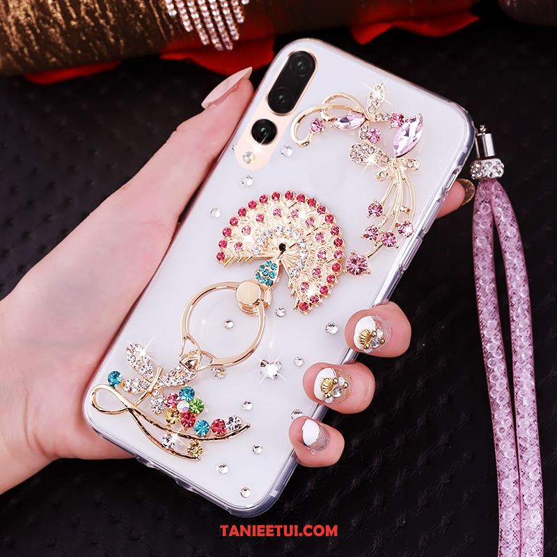 Etui Huawei P20 Pro Purpurowy Przezroczysty Rhinestone, Obudowa Huawei P20 Pro Wiszące Ozdoby Miękki Telefon Komórkowy