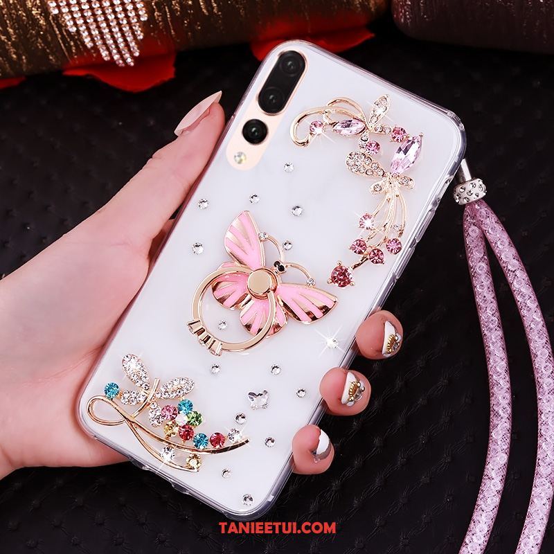 Etui Huawei P20 Pro Purpurowy Przezroczysty Rhinestone, Obudowa Huawei P20 Pro Wiszące Ozdoby Miękki Telefon Komórkowy