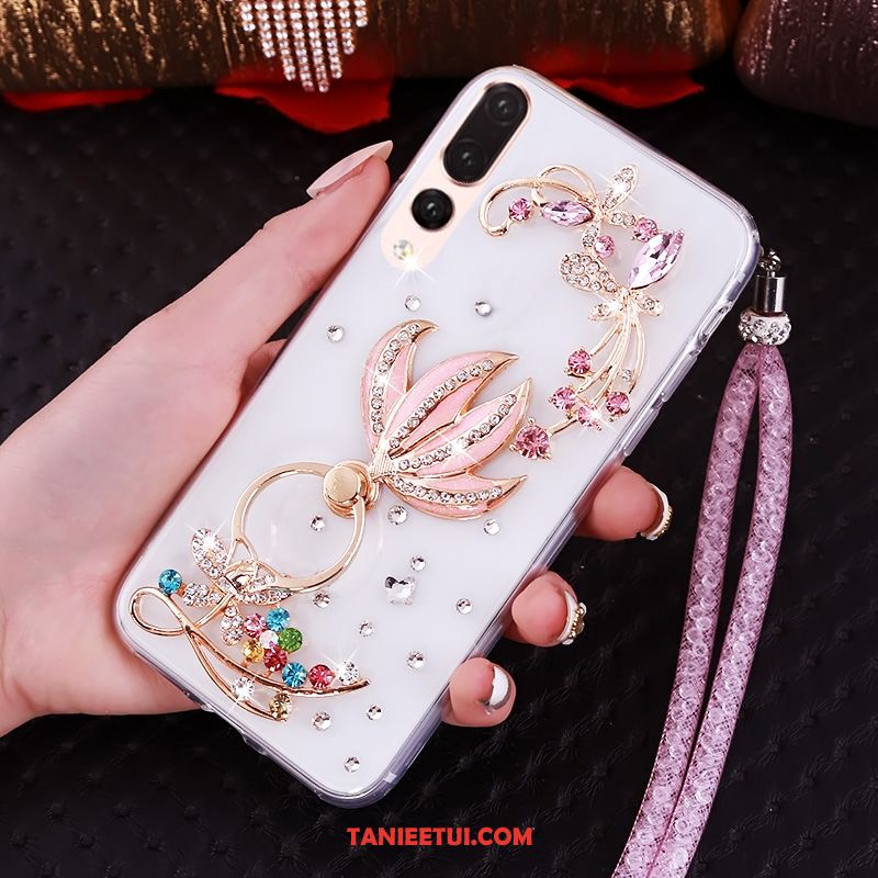 Etui Huawei P20 Pro Purpurowy Przezroczysty Rhinestone, Obudowa Huawei P20 Pro Wiszące Ozdoby Miękki Telefon Komórkowy