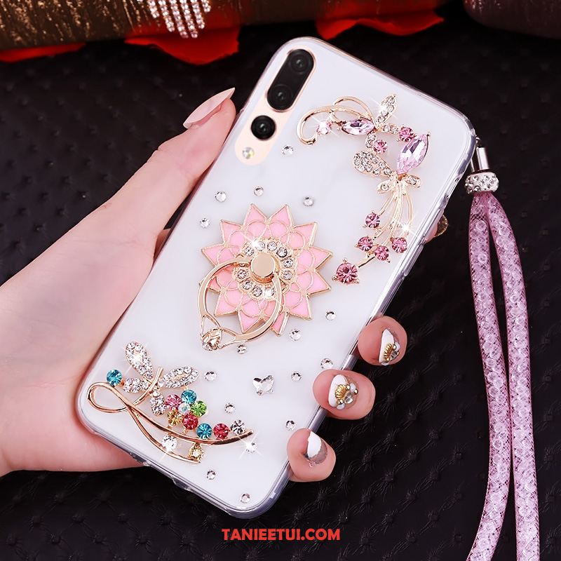 Etui Huawei P20 Pro Purpurowy Przezroczysty Rhinestone, Obudowa Huawei P20 Pro Wiszące Ozdoby Miękki Telefon Komórkowy