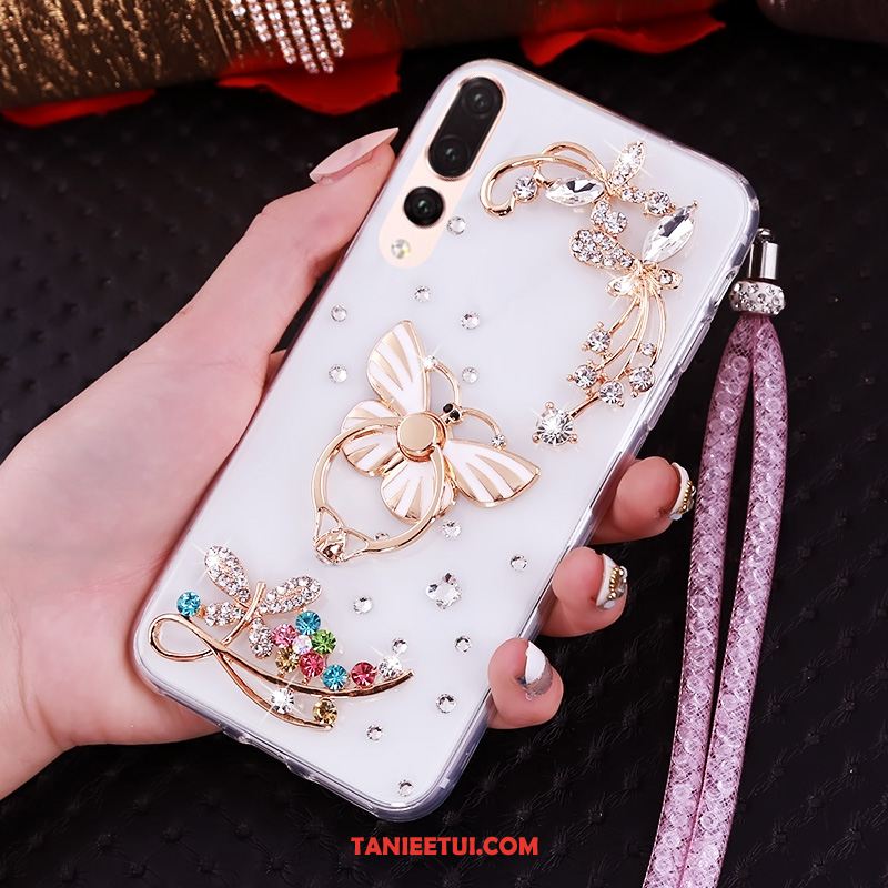 Etui Huawei P20 Pro Purpurowy Przezroczysty Rhinestone, Obudowa Huawei P20 Pro Wiszące Ozdoby Miękki Telefon Komórkowy