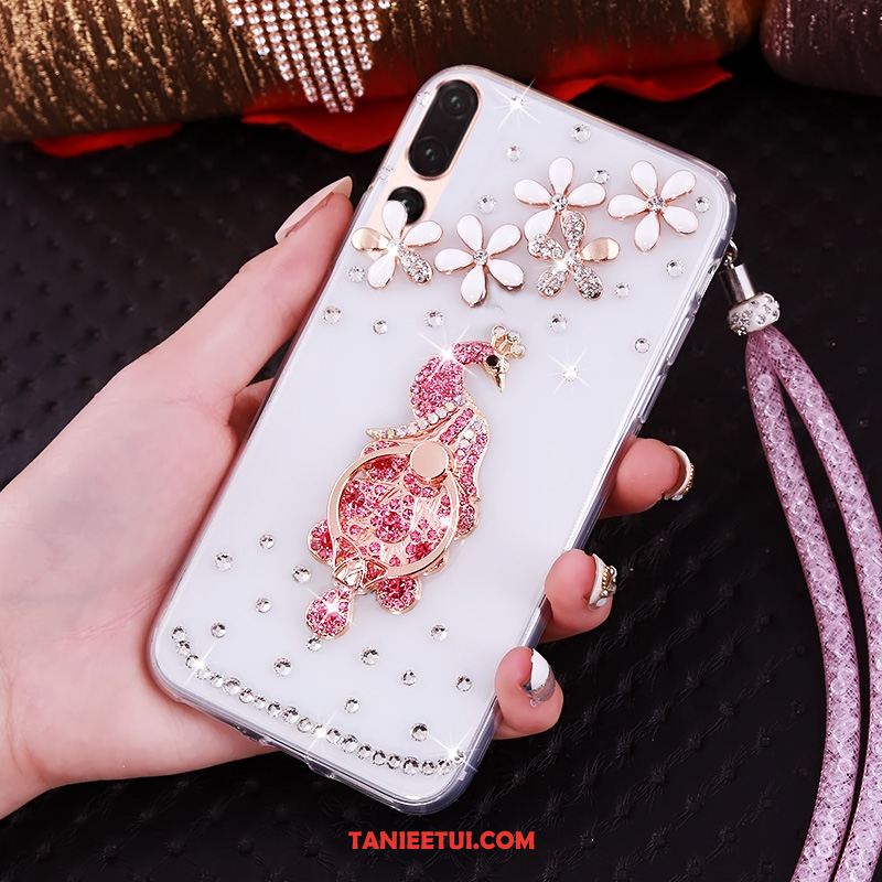 Etui Huawei P20 Pro Purpurowy Przezroczysty Rhinestone, Obudowa Huawei P20 Pro Wiszące Ozdoby Miękki Telefon Komórkowy