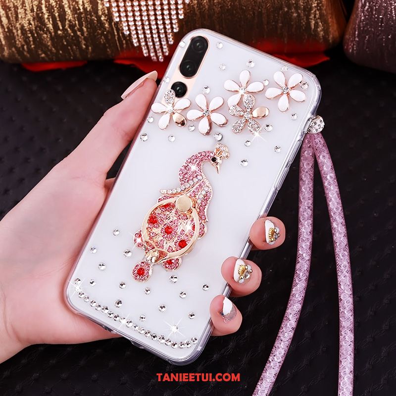 Etui Huawei P20 Pro Purpurowy Przezroczysty Rhinestone, Obudowa Huawei P20 Pro Wiszące Ozdoby Miękki Telefon Komórkowy