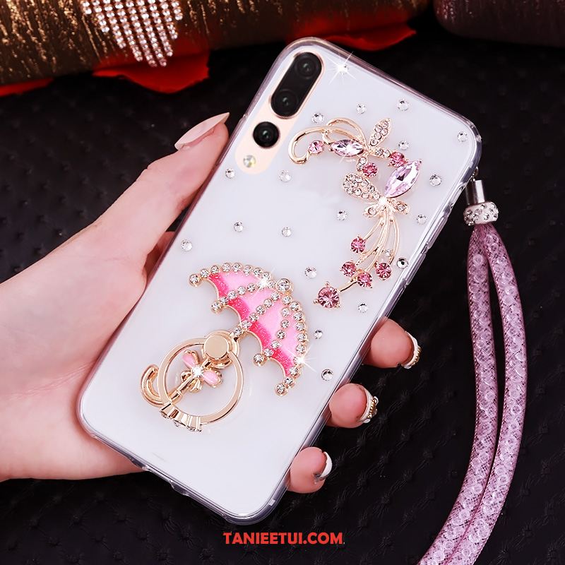 Etui Huawei P20 Pro Purpurowy Przezroczysty Rhinestone, Obudowa Huawei P20 Pro Wiszące Ozdoby Miękki Telefon Komórkowy