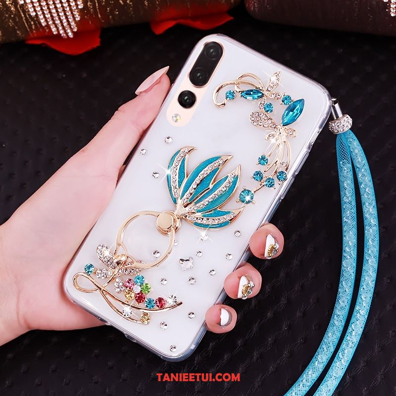 Etui Huawei P20 Pro Purpurowy Przezroczysty Rhinestone, Obudowa Huawei P20 Pro Wiszące Ozdoby Miękki Telefon Komórkowy