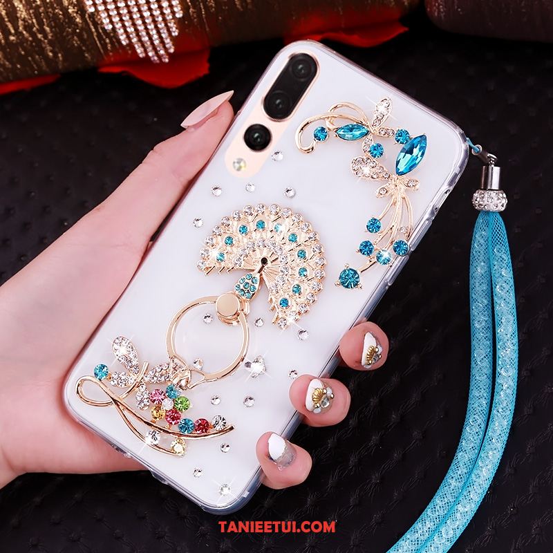 Etui Huawei P20 Pro Purpurowy Przezroczysty Rhinestone, Obudowa Huawei P20 Pro Wiszące Ozdoby Miękki Telefon Komórkowy