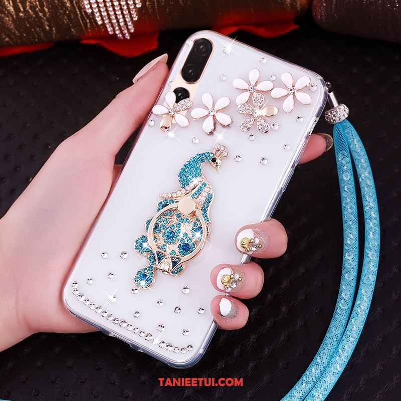 Etui Huawei P20 Pro Purpurowy Przezroczysty Rhinestone, Obudowa Huawei P20 Pro Wiszące Ozdoby Miękki Telefon Komórkowy