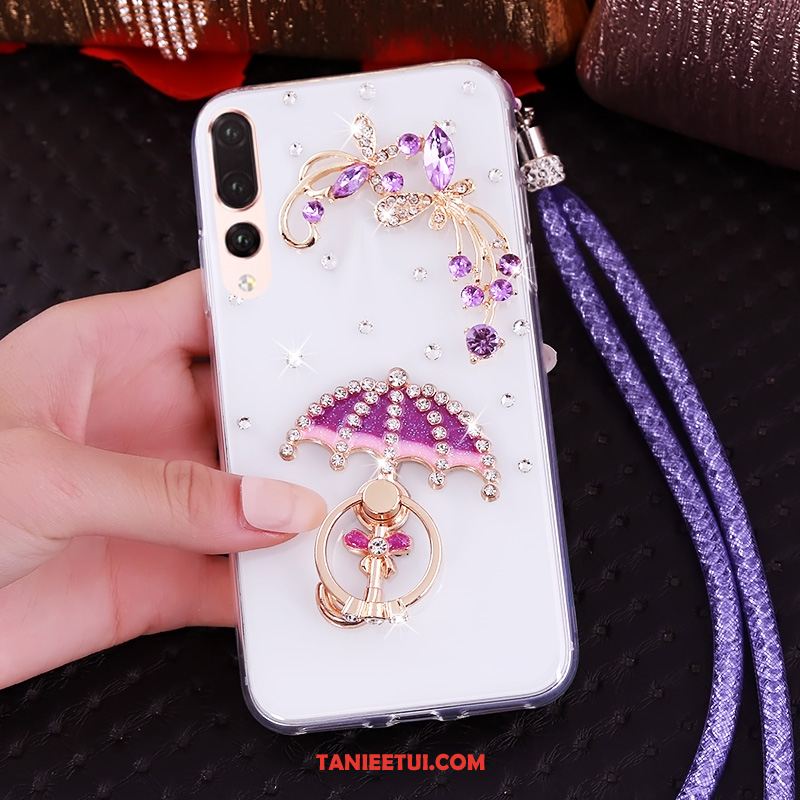 Etui Huawei P20 Pro Purpurowy Przezroczysty Rhinestone, Obudowa Huawei P20 Pro Wiszące Ozdoby Miękki Telefon Komórkowy