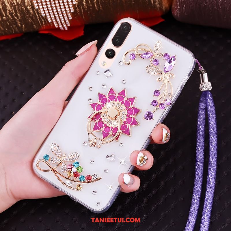 Etui Huawei P20 Pro Purpurowy Przezroczysty Rhinestone, Obudowa Huawei P20 Pro Wiszące Ozdoby Miękki Telefon Komórkowy