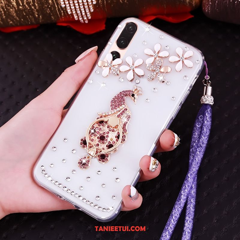 Etui Huawei P20 Pro Purpurowy Przezroczysty Rhinestone, Obudowa Huawei P20 Pro Wiszące Ozdoby Miękki Telefon Komórkowy