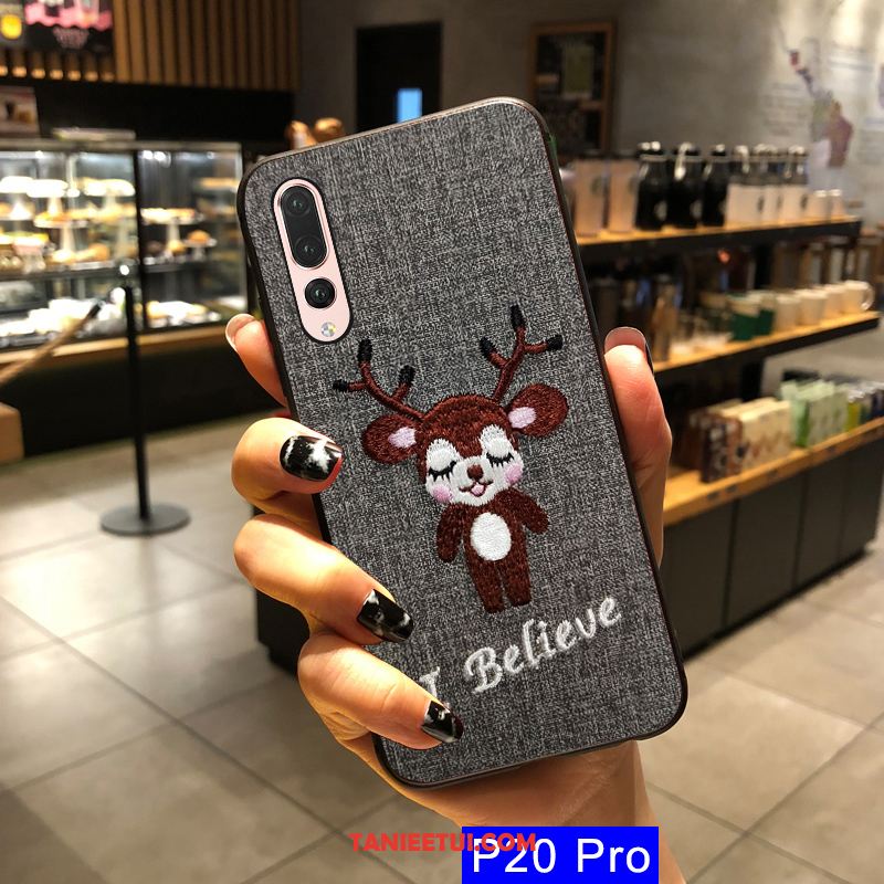 Etui Huawei P20 Pro Silikonowe Anti-fall Telefon Komórkowy, Futerał Huawei P20 Pro Z Haftem Szary Ochraniacz