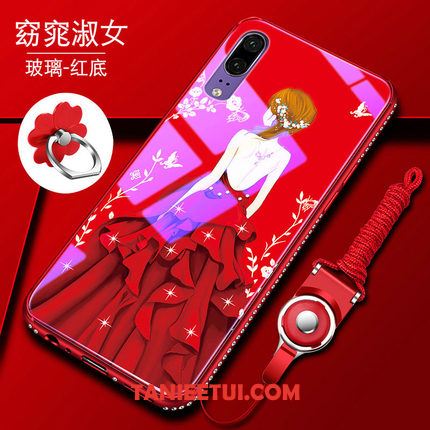 Etui Huawei P20 Rhinestone Telefon Komórkowy Silikonowe, Obudowa Huawei P20 Szkło All Inclusive Czerwony