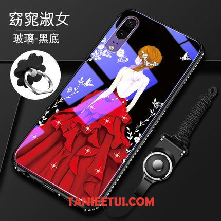 Etui Huawei P20 Rhinestone Telefon Komórkowy Silikonowe, Obudowa Huawei P20 Szkło All Inclusive Czerwony