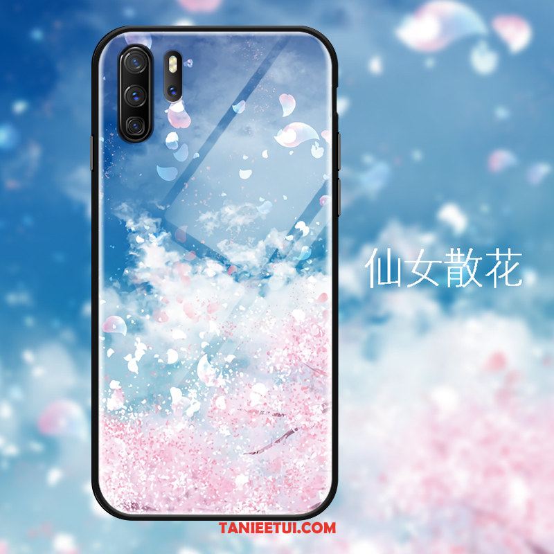 Etui Huawei P30 Pro Szkło Hartowane Sakura Silikonowe, Obudowa Huawei P30 Pro Serce Telefon Komórkowy Niebieski