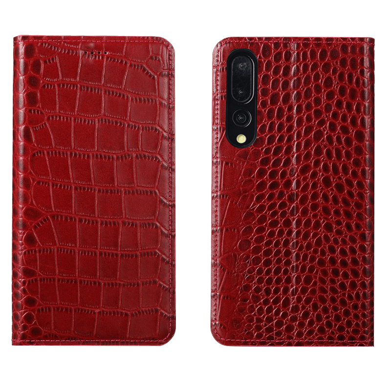 Etui Huawei P30 Skórzany Futerał Czerwony Klapa, Obudowa Huawei P30 Nowy Prawdziwa Skóra Krokodyl