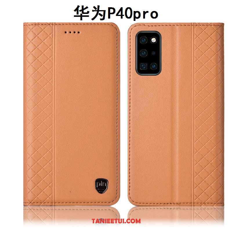 Etui Huawei P40 Pro Żółty W Kratę Anti-fall, Futerał Huawei P40 Pro Ochraniacz Telefon Komórkowy Skórzany